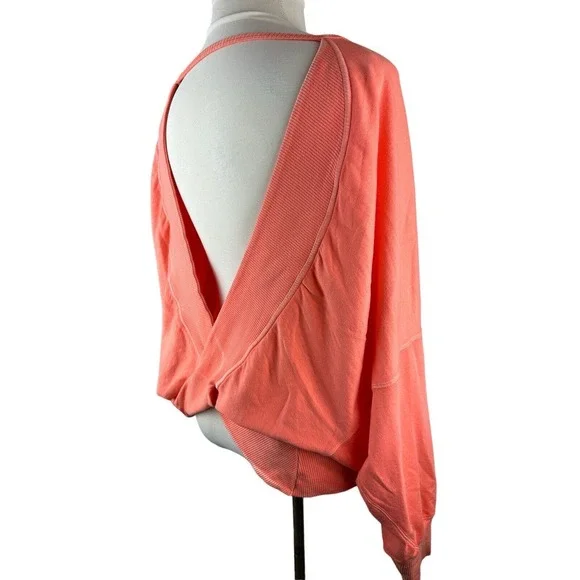 Free People Back It Up Oversized Sweatshirt Open Back Pullover Orange Medium - Picture 8 of 11